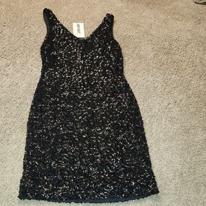 Black and Silver Sequin Embellished Sheath Mini Dress